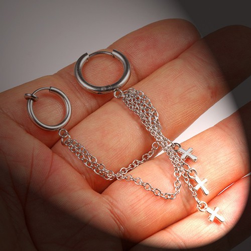 Bông Tai Nam Nữ Tua Rua Đã Bấm Hay Chưa Bấm Tai Đều Đeo Được Titan Ko Đen TT 2316