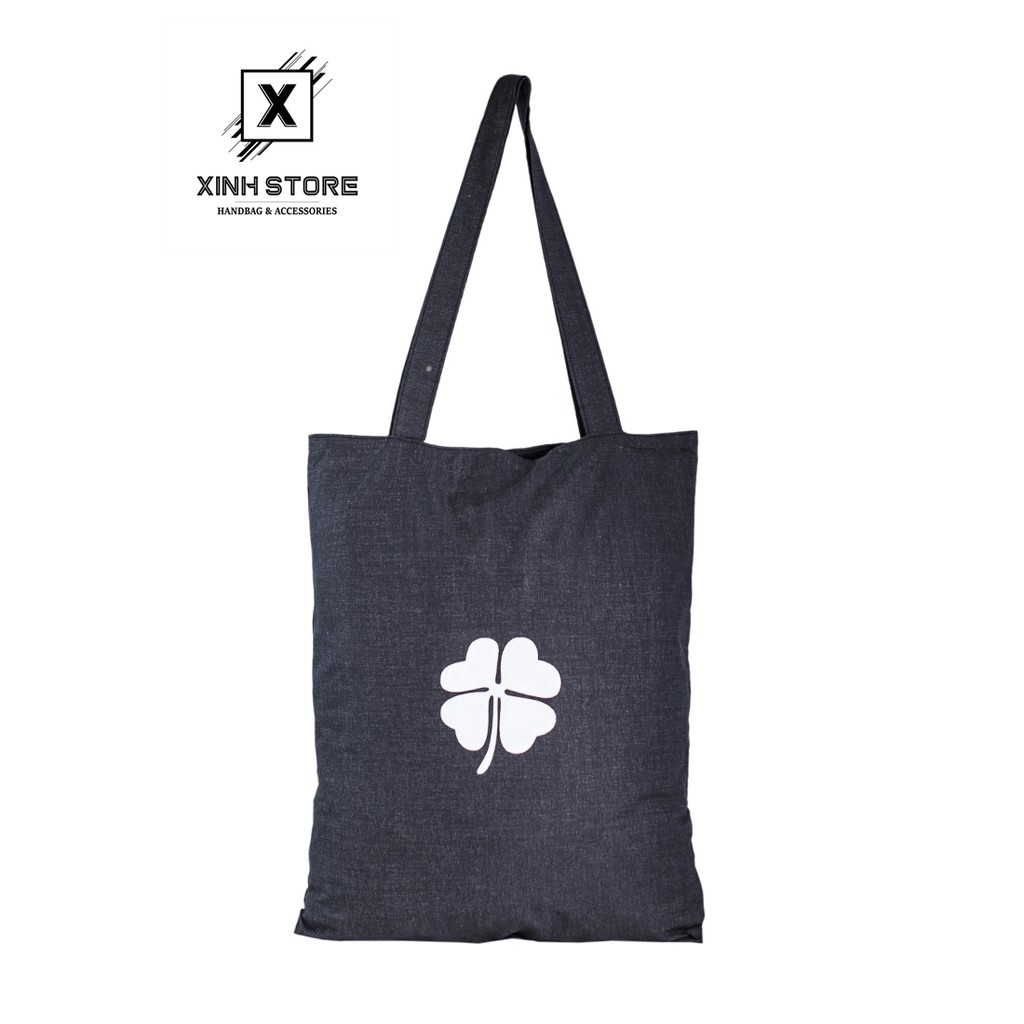 [Mã WABRBAGS giảm 20K đơn 99K] Túi Vải Đeo Vai Tote Bag Cỏ 4 Lá Đen XinhStore