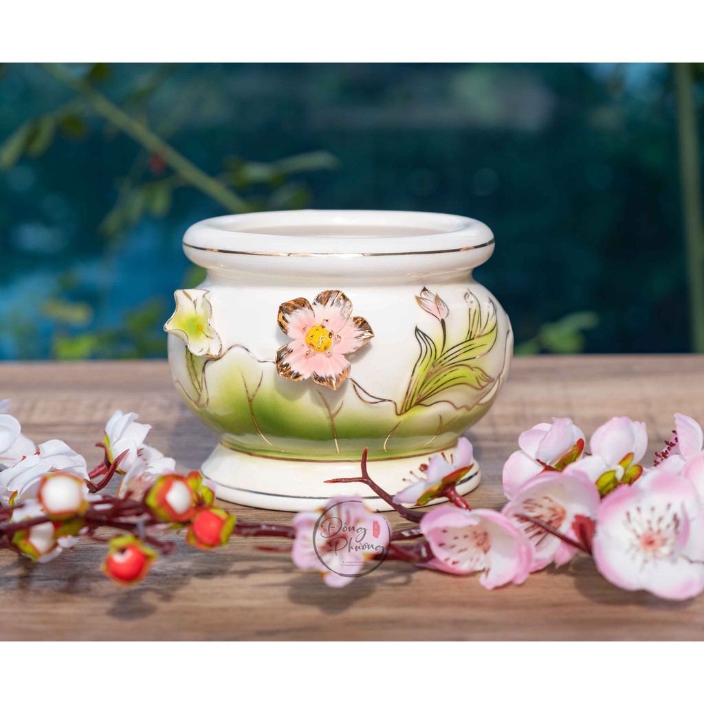 [ĐỒ THỜ CÚNG]LƯ HƯƠNG BẠCH NGỌC SEN XANH