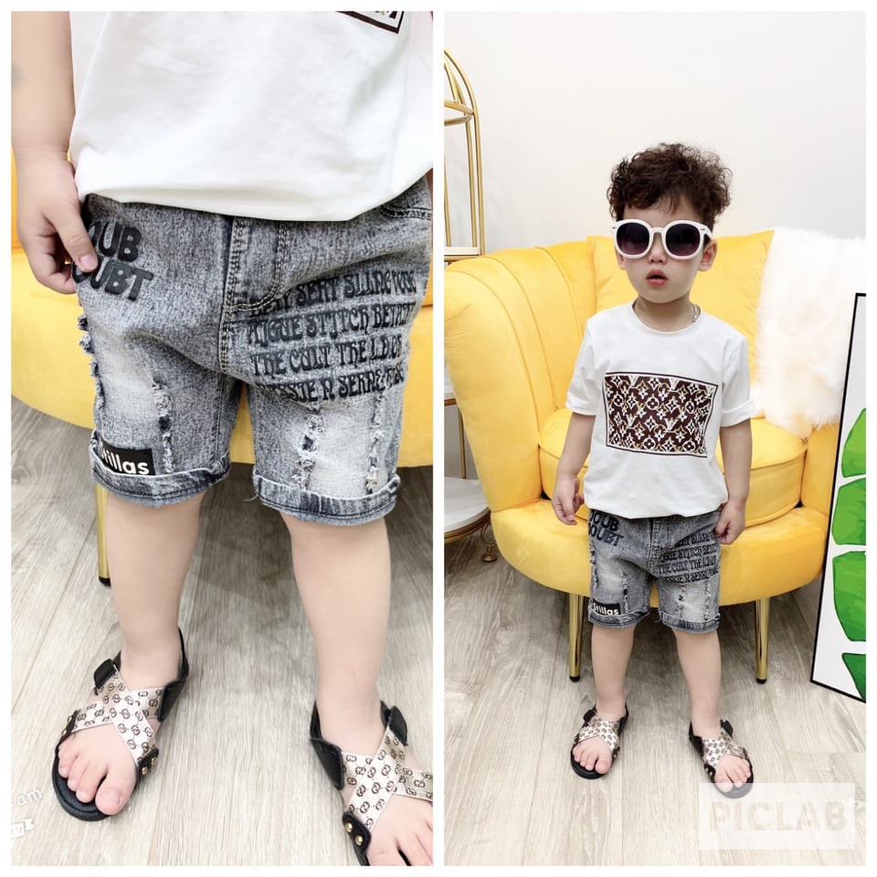 Quần Jean Bé Trai (Quần Short Phối Rách Vải Mềm Size 6-17kg)