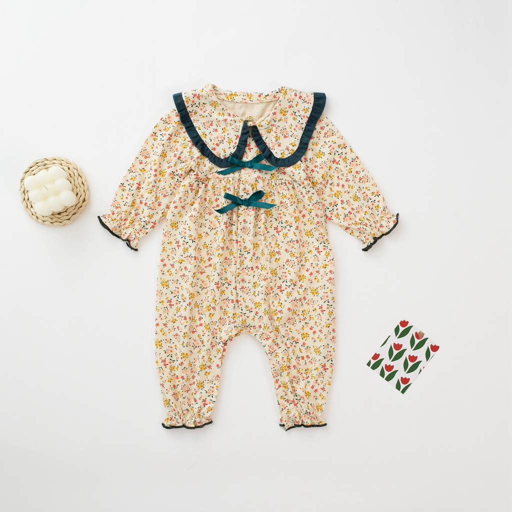 Bộ Áo Liền Quần Sanlutoz Tay Dài Họa Tiết Hoa Phong Cách Công Chúa Cho Bé Gái