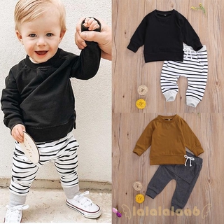 Bộ Áo Thun Dài Tay Màu Trơn + Quần 2 Dây Cho Bé Trai