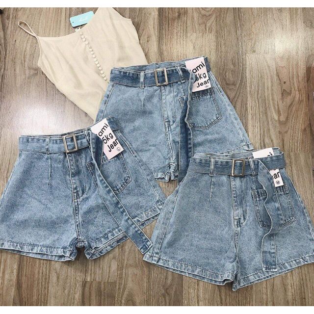 Short jean kèm belt vuông