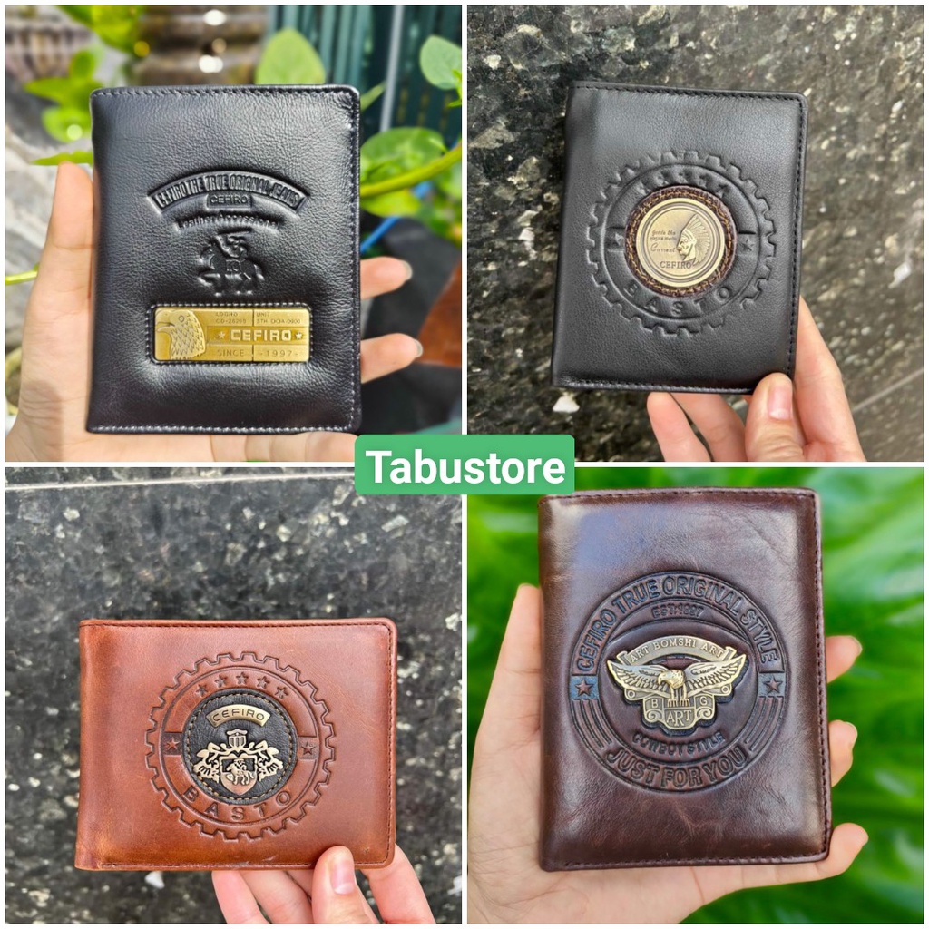 Ví Nam Da Bò CEFIRO Mỹ Chính Hãng  Biểu Tượng Đồng Nguyên Khối-Bóp Da Dáng Đứng Dáng Ngang Đựng Được Giấy Tờ Cũ