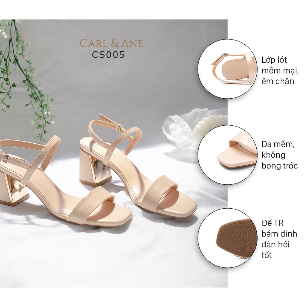 Carl &amp; Ane - Giày sandal mũi vuông cao 7cm màu hồng nhạt _ CS005
