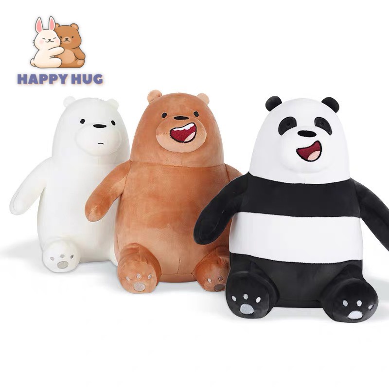 Bộ 3 gấu bông We Bare Bears Size 20/28cm nằm siêu dễ thương vỏ lông nhung mịn, nhồi gòn cao cấp - Happy Hug