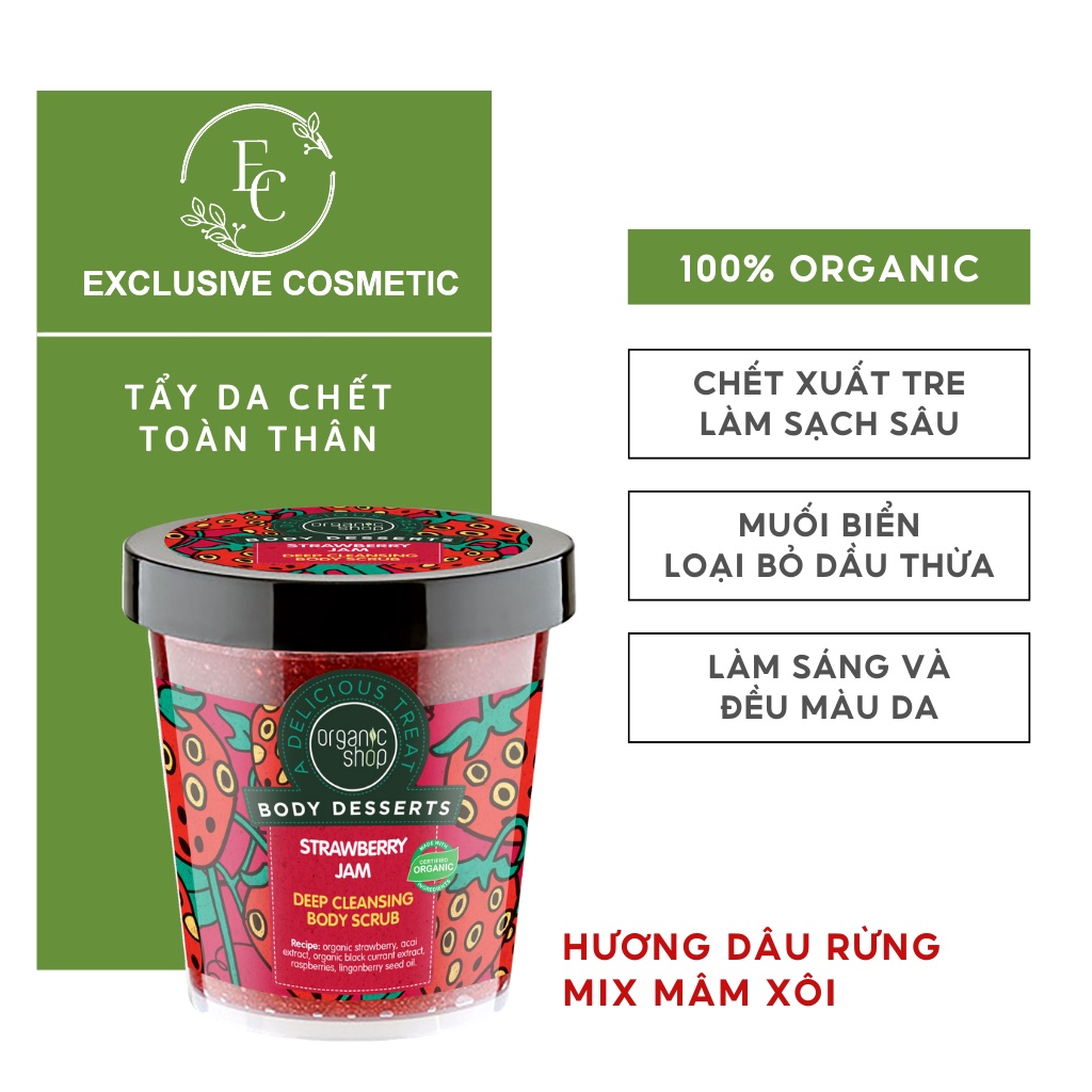 Tẩy da chết toàn thân Organic Shop Body Scrub Strawberry Jam Deep Cleansing 450ml