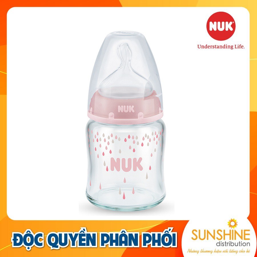 Bình sữa NUK thủy tinh cao cấp 120ml núm ti chỉnh nha Silicone S1 - M