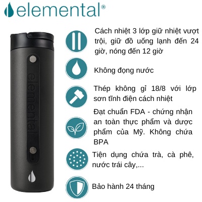 Bình giữ nhiệt Elemental sport 590ml màu đen, giữ nhiệt vượt trội,inox 304,giá tốt