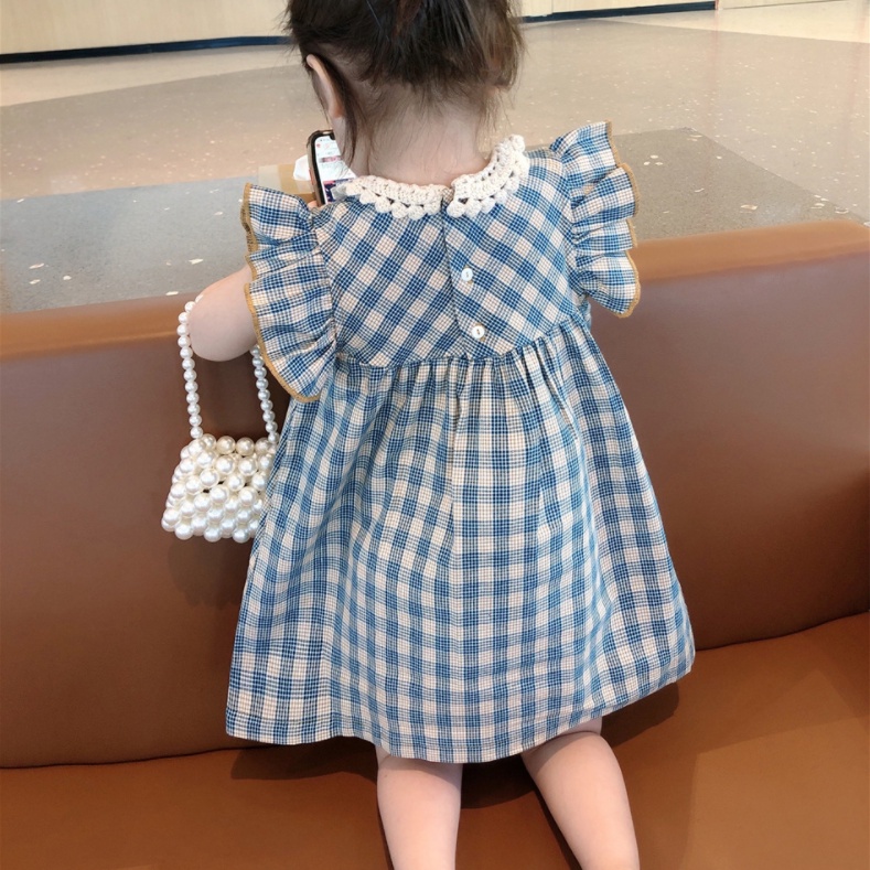 Hàng Có Sẵn Đầm Ngắn Tay Họa Tiết Ca Rô Một Mảnh Thời Trang Mùa Hè Phong Cách Hàn Quốc Cho Bé Gái