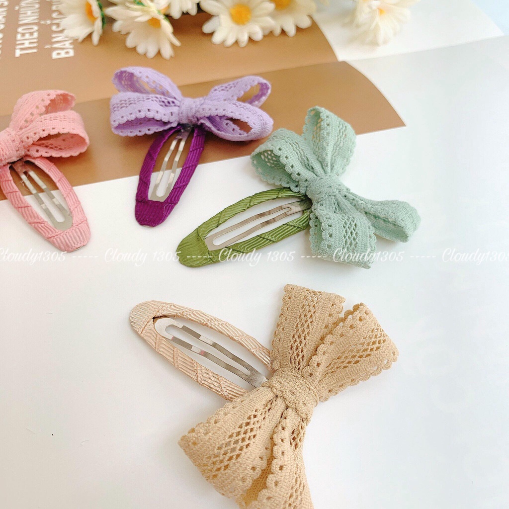 Kẹp tóc ren thắt nơ dễ thương cho bé