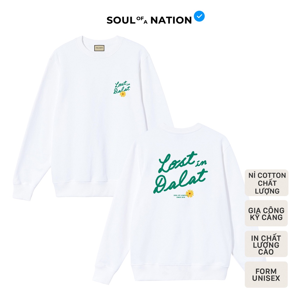Sweater unisex In Lost in Dalat - Lạc giữa Đà Lạt form basic vải nỉ cotton SOUL OF A NATION - Đen / Trắng | BigBuy360 - bigbuy360.vn