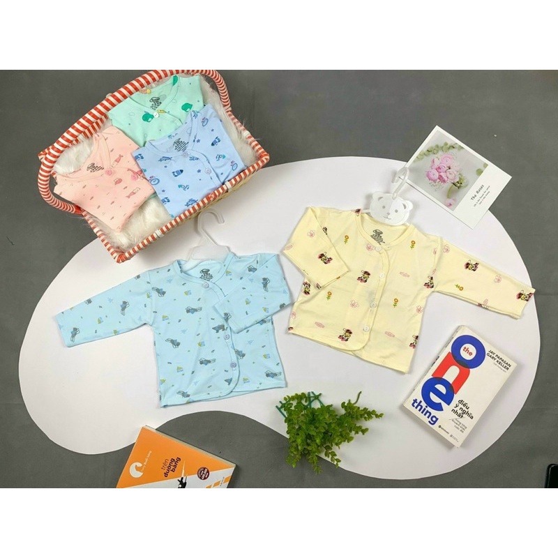 Áo Sơ Sinh Dài Tay Cài Lệch Chất Cotton Siêu Mềm Mịn, Mát Cho Bé Trai, Bé Gái Sơ Sinh (Size 0-3M Đến 6-9M)