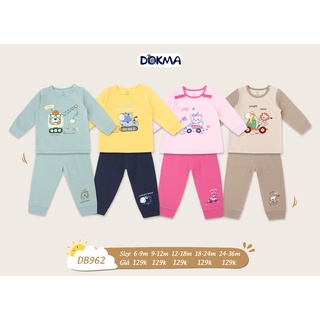 (6-9 tháng) Bộ dài tay cài vai bé trai bé gái Dokma, chất cotton hữu cơ mềm mại, thoát khí (DB962)