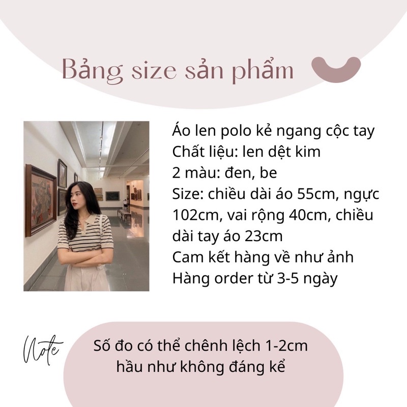 [Sẵn] Áo len polo dệt kim kẻ ngang cộc tay 2 màu đen, be | BigBuy360 - bigbuy360.vn