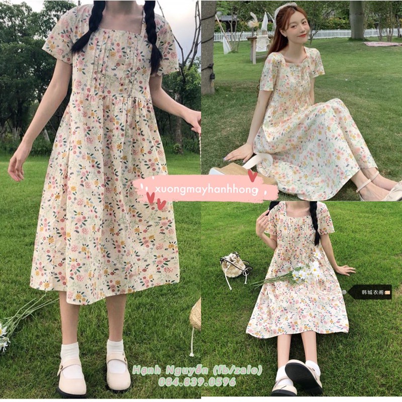 Váy babydoll chất thô quảng châu, váy hoa Ulzzang cực xinh - Xưởng May Hạnh Hồng | BigBuy360 - bigbuy360.vn