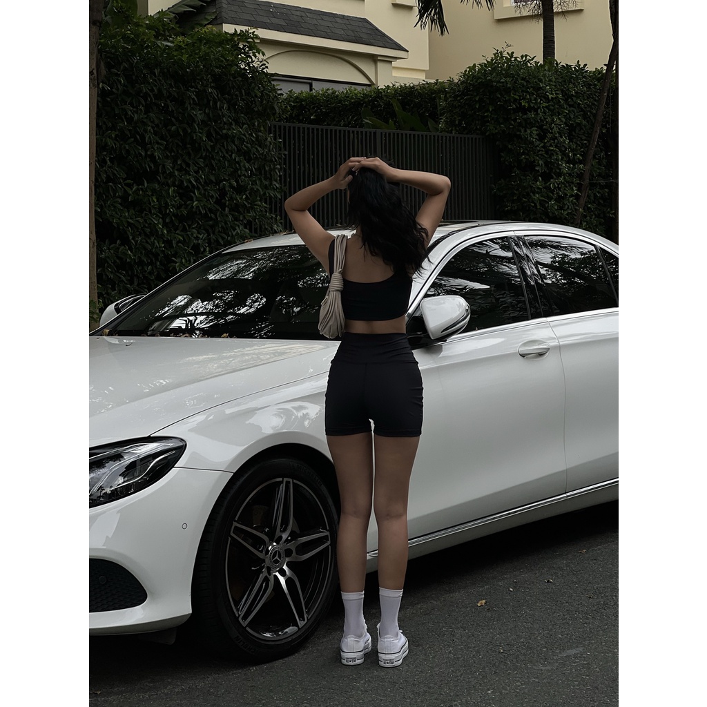 Quần vải thun lạnh màu đen, là min - BLACK ACTIVE SHORTS