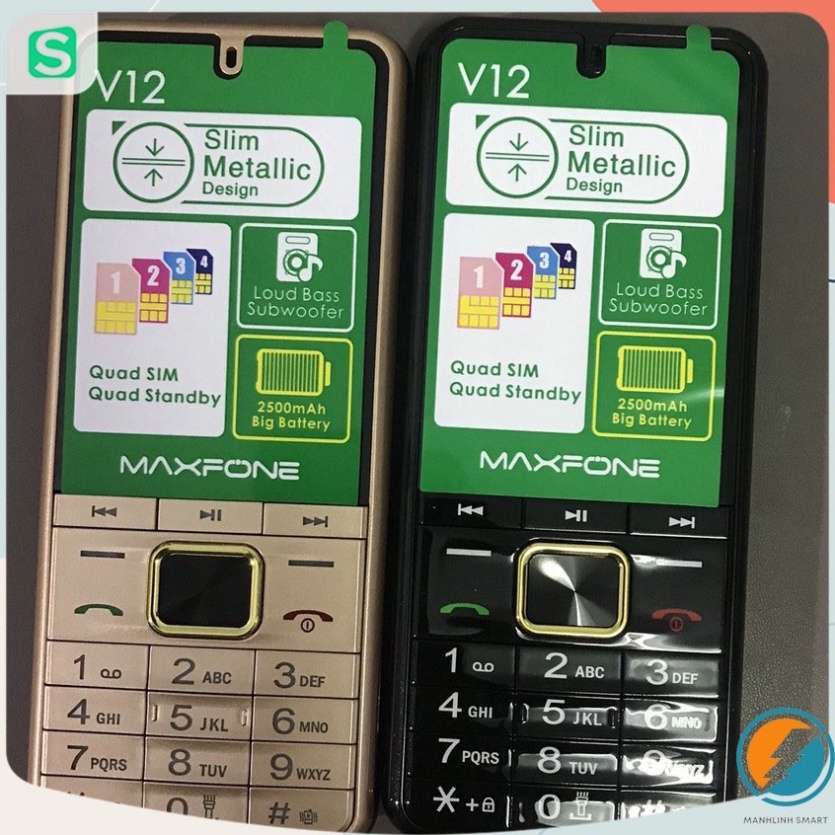 Điện Thoai Maxfone V12 4 sim Full Box Bàn phím to Bảo Hành 12 tháng MSP 021