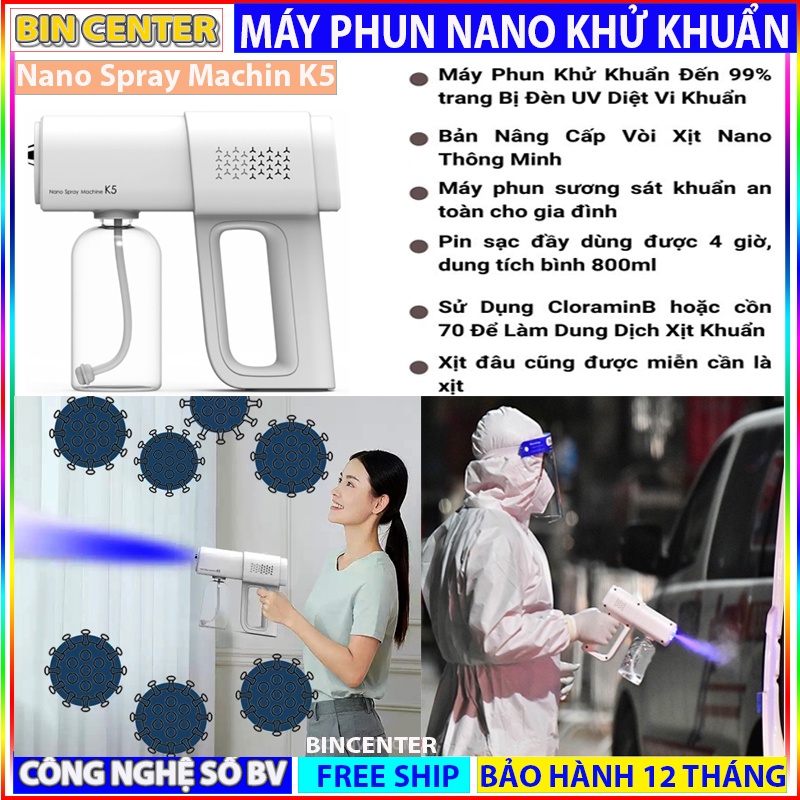 Súng phun khử khuẩn Nano Spray Machine K5 - Máy xịt khử khuẩn cầm tay pin sạc, Diệt 99,9% Vi khuẩn [Bảo Hành 1 Đổi 1]