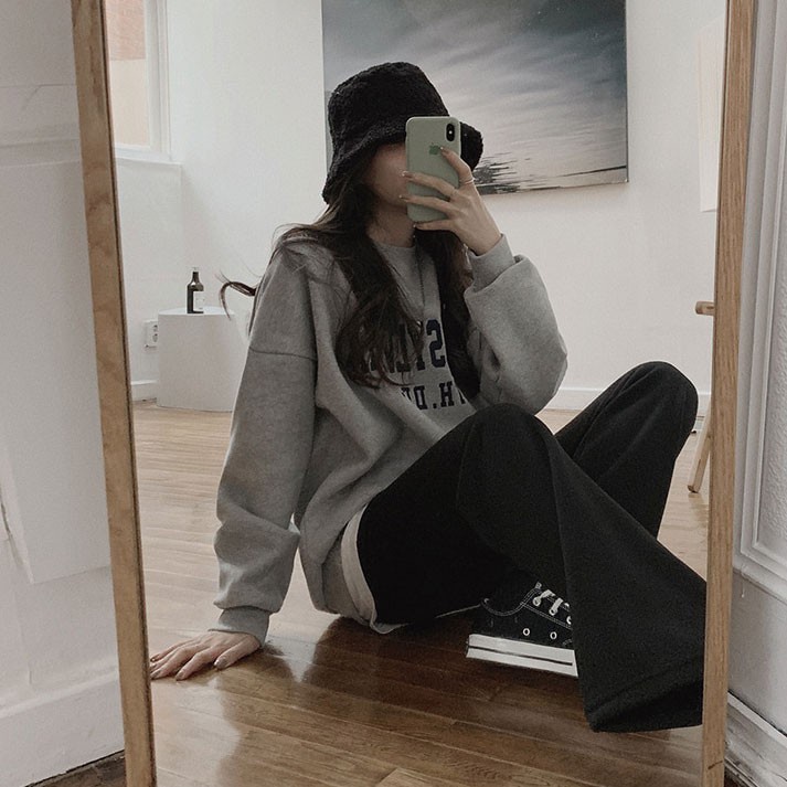 Áo nỉ Peppermint 39062 tay dài cổ tròn in chữ phong cách thời trang cá tính