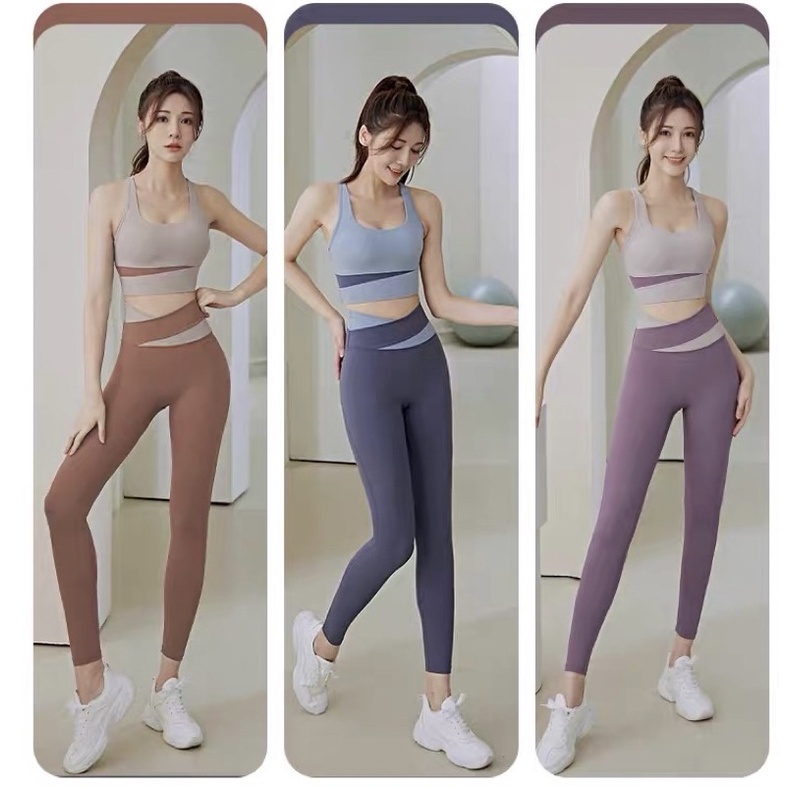 Bộ quần áo tập phối gym yoga nữ cao cấp có mút ngực  thông thoáng, co giãn, thoáng mát hàng quảng chất loại đẹp ofelia