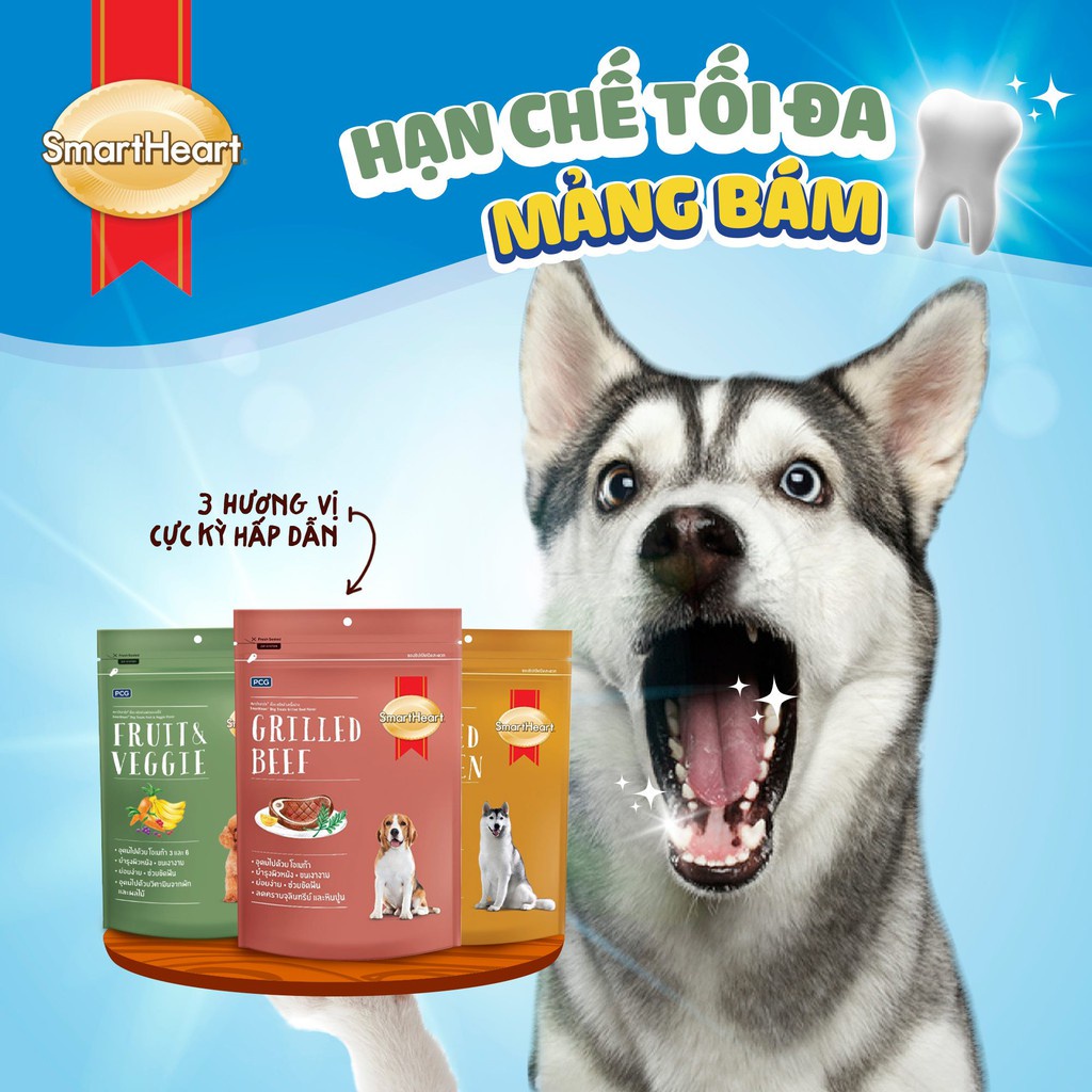 Bánh thưởng cho Chó Smartheart Gói 100g Bổ sung canxi Giúp răng chắc khỏe Hạn chế mảng bám Tốt cho tiêu hóa Giảm mùi hôi