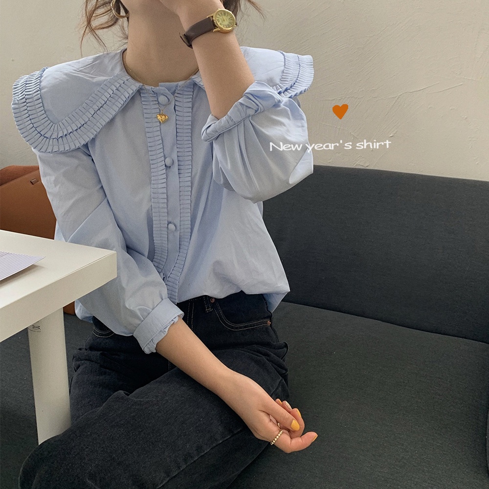 Áo Sơ Mi Cổ Búp Bê Dáng Rộng Phong Cách Retro Dành Cho Nữ