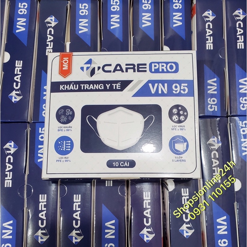 ✅(Hộp 10 cái) Khẩu trang y tế 5 lớp N95 , VN95 TTCare cao cấp Màu Trắng