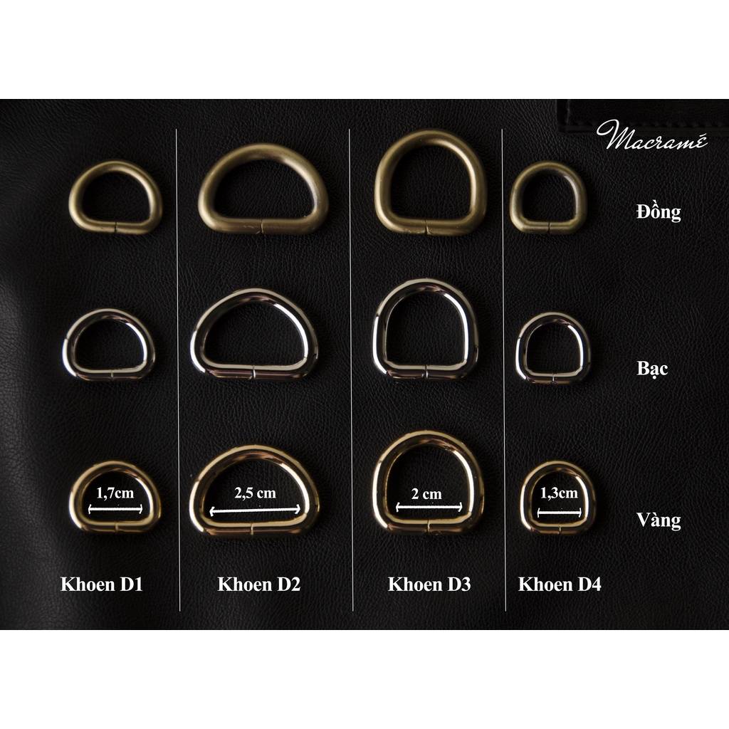 1 Đôi Khoen D phụ kiện túi xách đồ da cao cấp ( loại dày) 1,3/ 1,7/ 2/ 2.5cm
