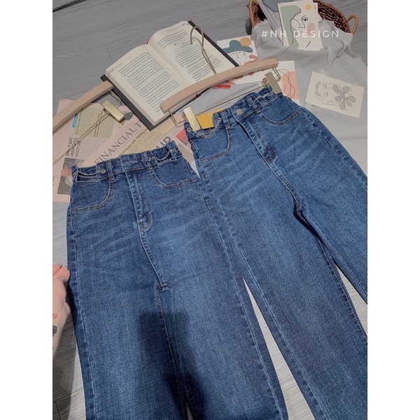 Quần jeans xuông co giãn kèm xích