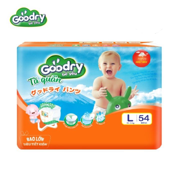 Tã quần goodry công nghệ nhật bản lõi kép siêu thắm hút chóng tràn size L54 tặng 8 ( 9-13kg )