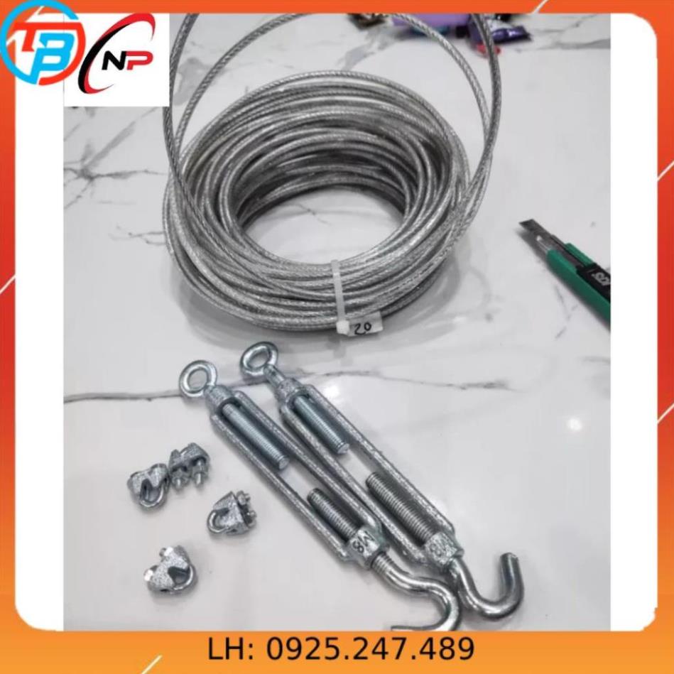 10Mét Cáp Bọc nhựa 6mm chịu lực căng cực tốt tặng kèm 2 tăng đơ,4ốc siết cáp.Sử dụng để gia cố ,neo chằng trong công trì