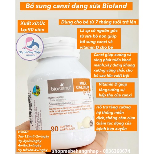 Viên Canxi sữa bioisland Úc bổ sung canxi cho trẻ trên 6 tháng - Hộp 90 viên