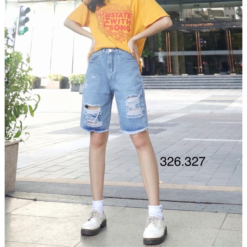 Quần jean ngố wash rách cá tính mã 107.NHA, kèm hình thật