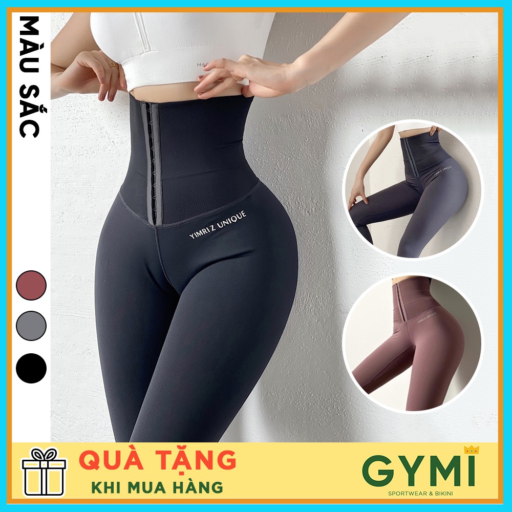 Quần tập gym yoga nữ GYMI QD33 Yimriz Unique dáng legging chất thun lạnh kèm đai Latex nịt bụng thu gọn eo nâng mông