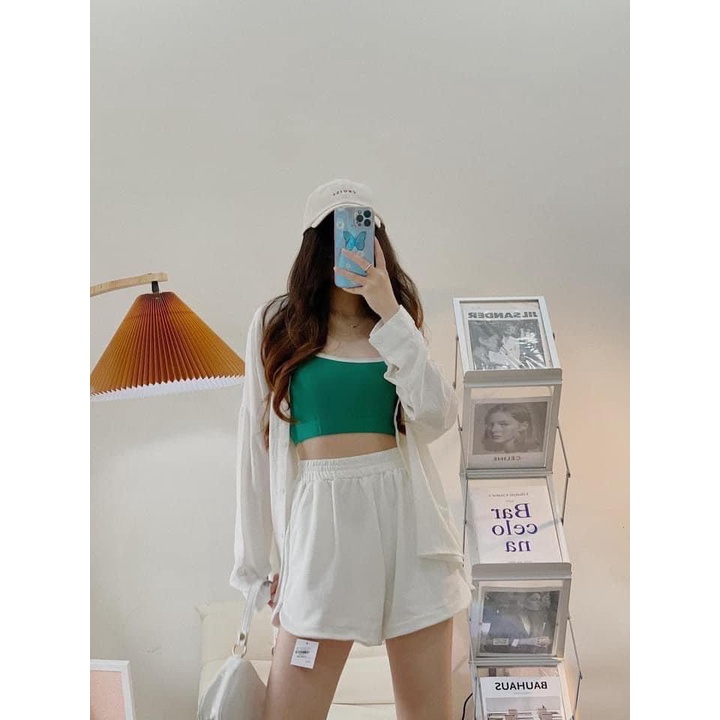 Set 3 món sơ mi trắng kèm bra quần short đùi nữ TH426