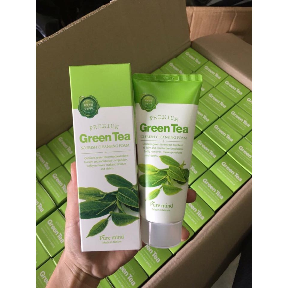 SỮA RỬA MẶT TRÀ XANH PURE MIND GREEN TEA SO FRESH CLEANSING FOAM 100ML - Hàn Quốc chính hãng