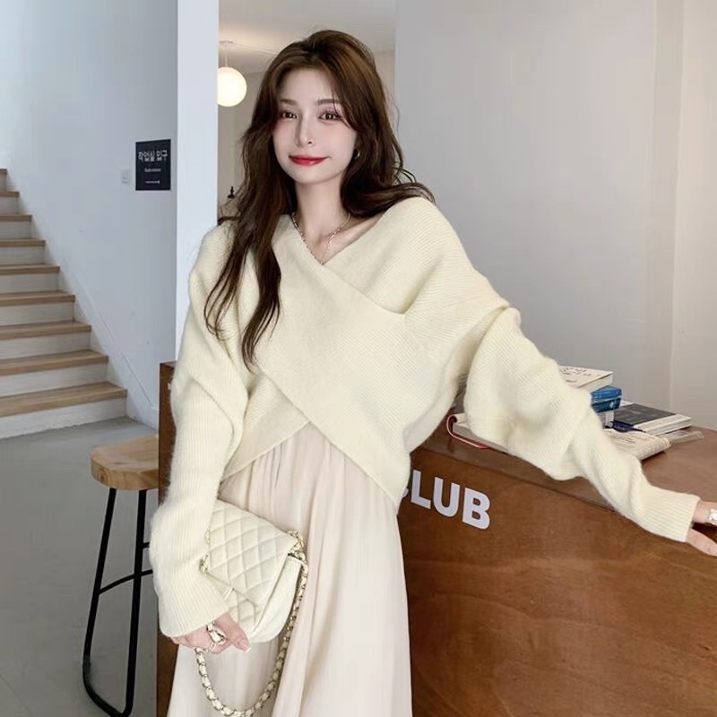 áo len vạt chéo ngực sexy ulzzang - tay dài ấm áp