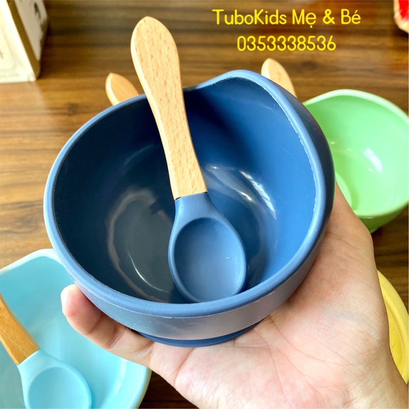 Bát Ăn Dặm Silicone Chống Đổ Kèm Thìa Cho Bé Tubokids