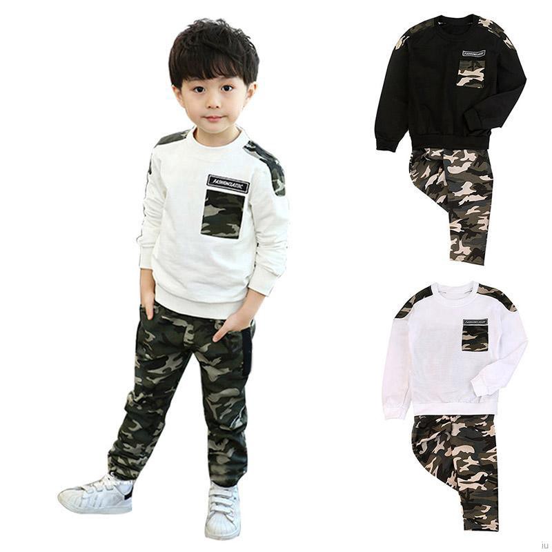 Bộ đồ áo cotton dài tay + quần dài họa tiết rằn ri đáng yêu cho bé trai