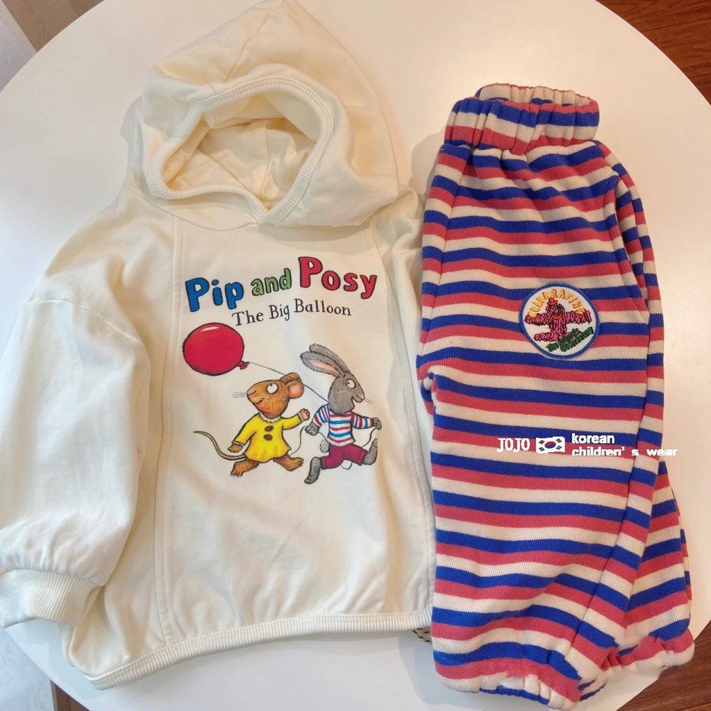 Set Đồ Thể Thao 2 Món Áo Hoodie In Hoạt Hình + Quần Dài Thời Trang Mùa Thu Phong Cách Hàn Quốc Cho Bé Trai Và Gái