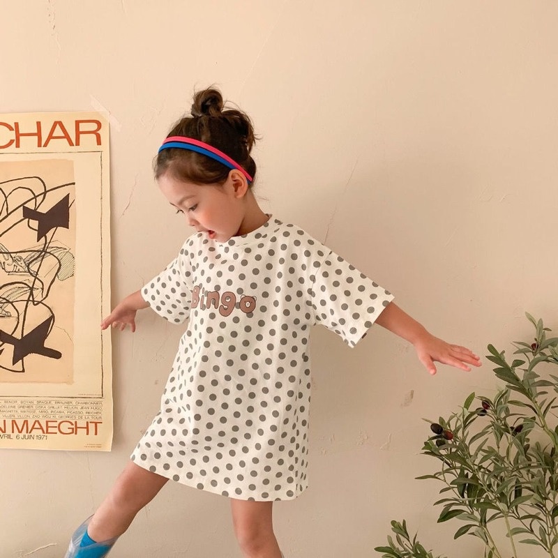 Đầm Thun Dài Tay Ngắn In Chữ Thời Trang Xuân Hè Cho Bé Gái