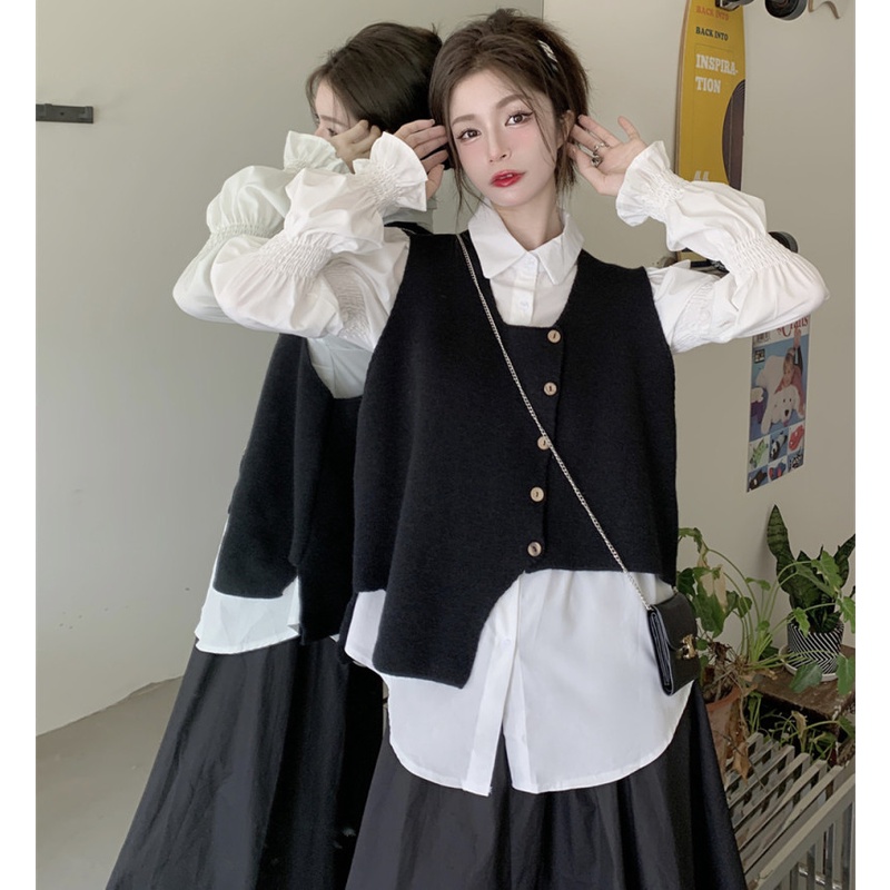 Set Áo Sơ Mi Và Chân Váy Lưng Cao Thời Trang Cho Nữ