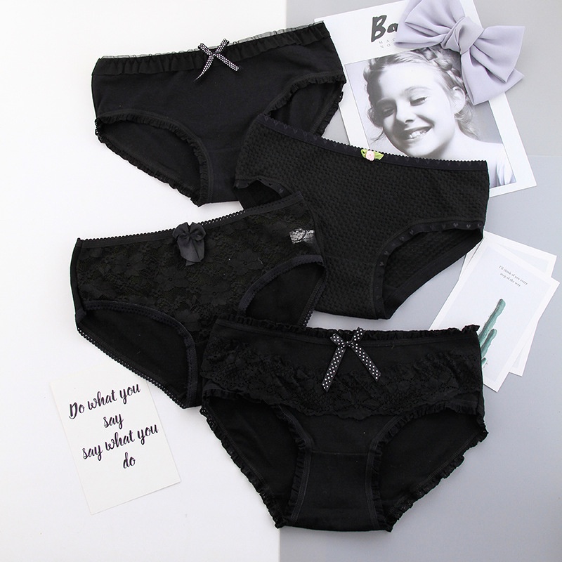 Set 4 quần lót nữ dễ thương quần lót sexy cotton ren đen mẫu 2 NuciFera