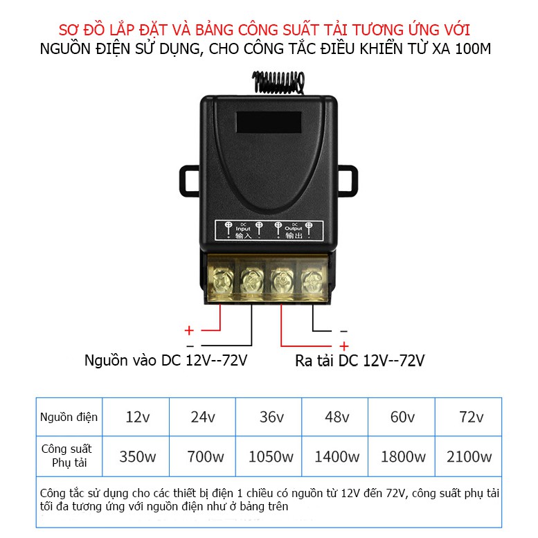 Công tắc điều khiển từ xa 12v 30A khoảng cách 100m