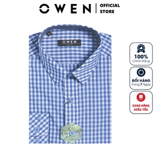 Áo Sơ Mi Nam Dài Tay Owen AS22939D Somi Công Sở Cao Cấp Màu Trắng Kẻ Caro Xanh Xám Chất Lô Hội Dáng Slim Fit Tà Lượn