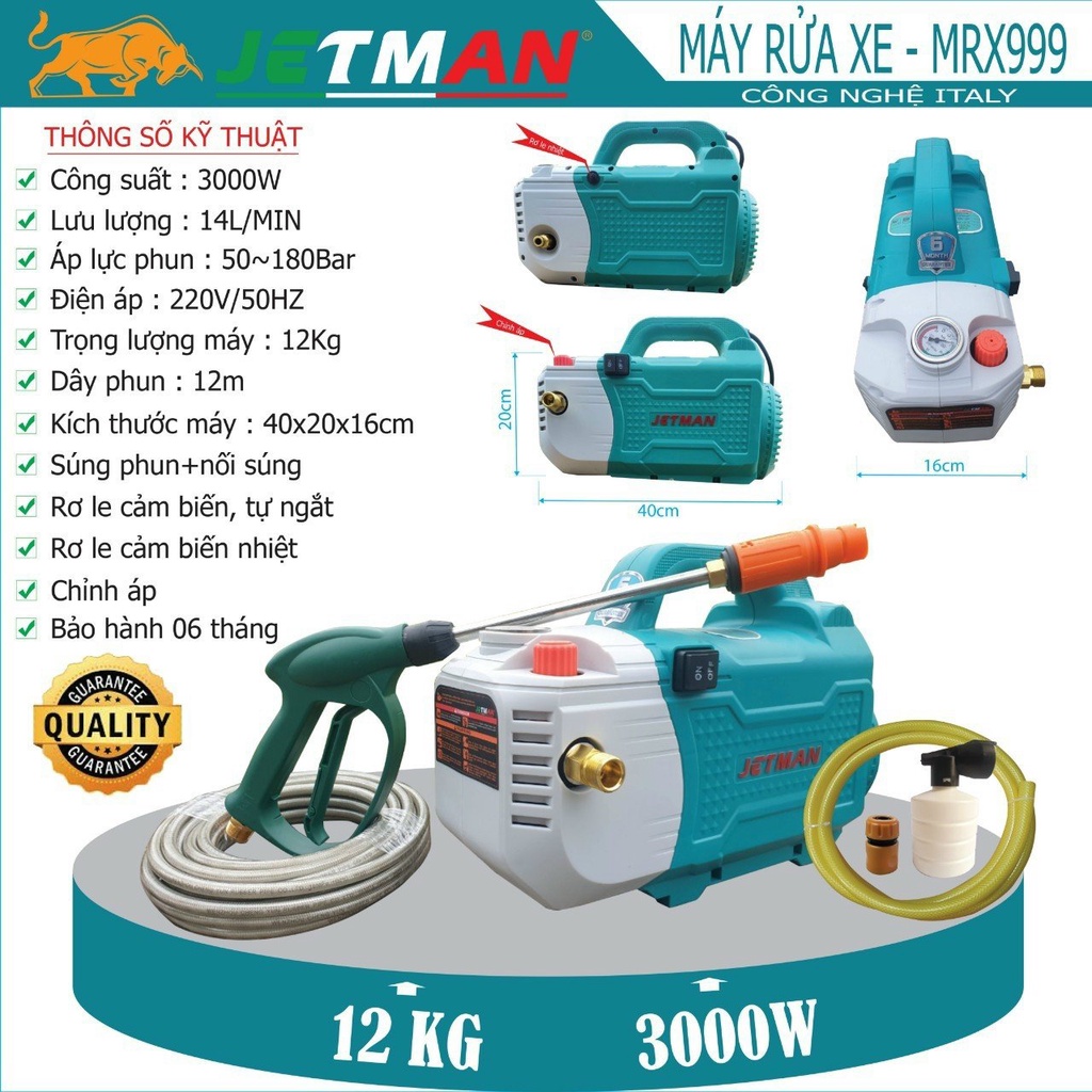 Máy rửa xe máy ô tô mini cầm tay, gia đình, cửa hàng 3000W Jetman MRX999 - Công nghệ Ytalia Áp lực cao - dienmayductung