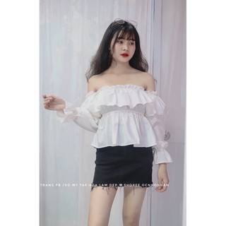 Tách lẻ set áo bẹt vai phối chân váy tua rua