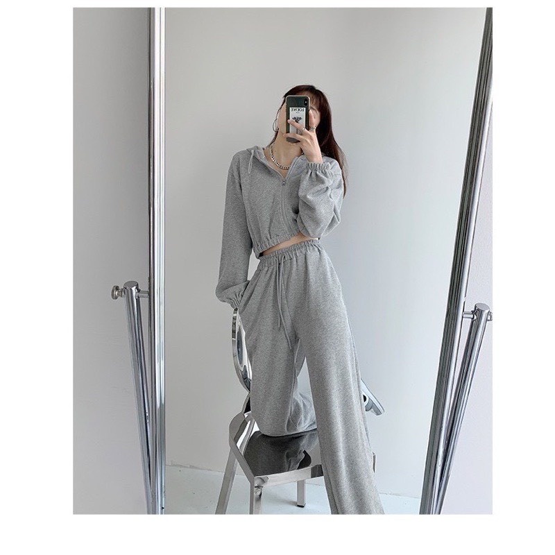 Set bộ nỉ thu đông kéo khóa 3 món UNISEX,sét Áo hoodie zip quần jogger form rộng màu xám đen phong cách ulzzang hàn quốc