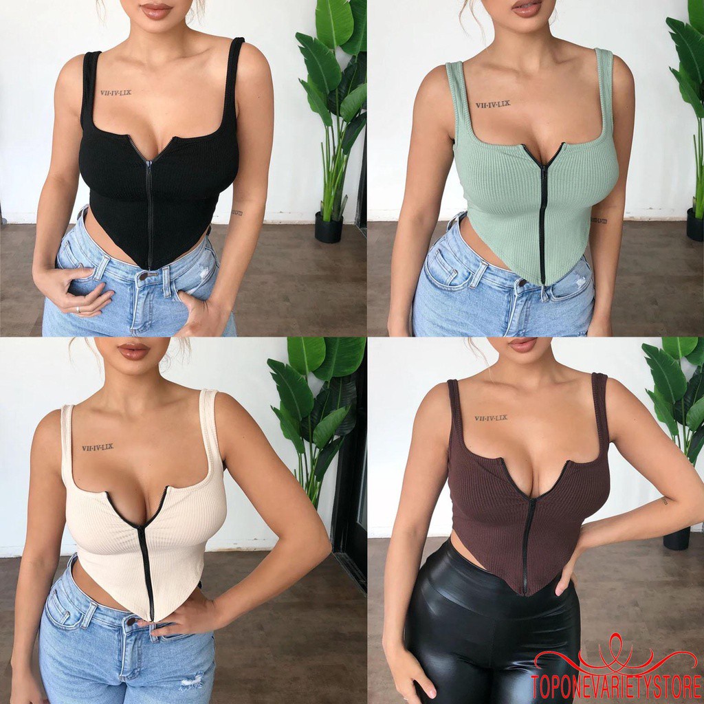 Áo Tank Top Sát Nách Phối Khoá Kéo Thời Trang Cho Nữ